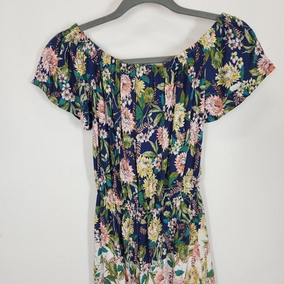 BEBOP Womens Navy‎ Ruffled Floral Off Shoulder Romper Size XS - Picture 3 of 9